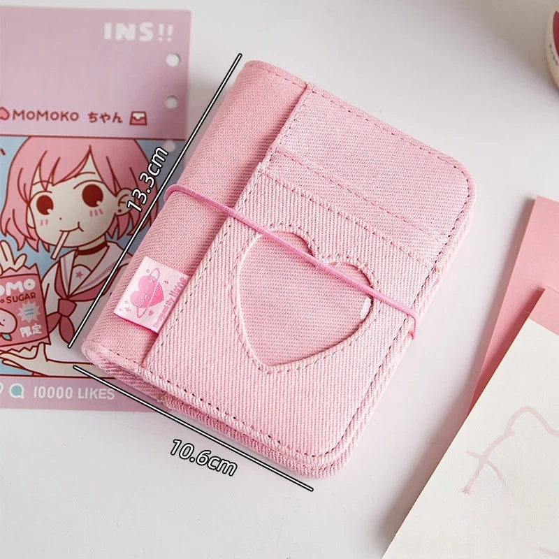 Pink Blue Fabric mini album with heart cut out