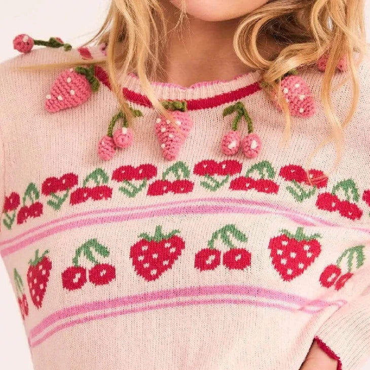 Pink Cherry & Strawberry Cropped Cardigan