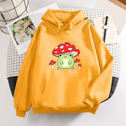 Kawaii Orange Mushroom Frog Hoodie