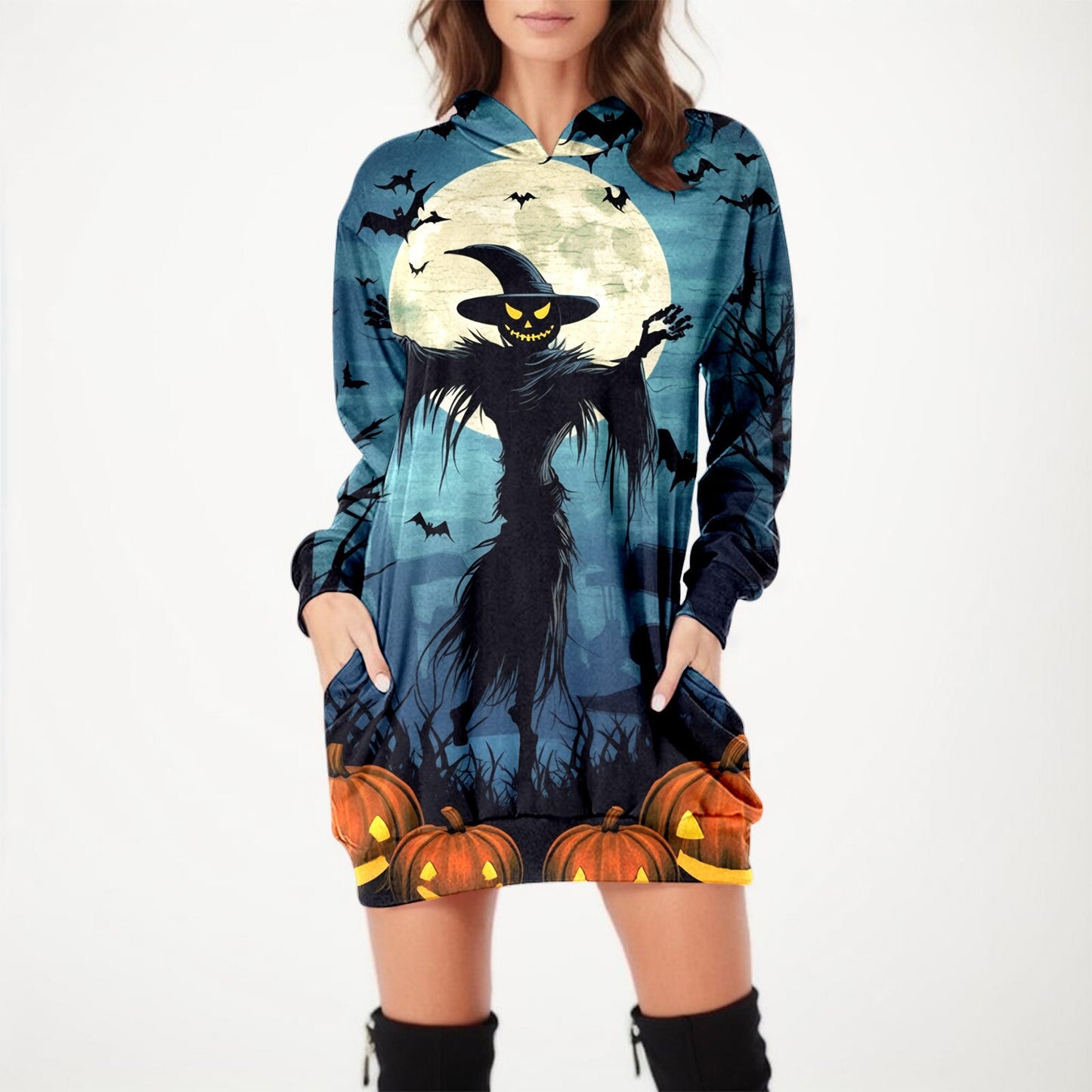 Kawaii Halloween Print Hoodie Dress