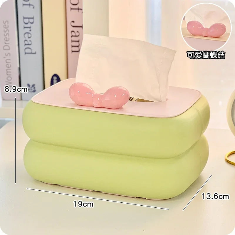 Cute Pink Bow Tissue Box in Green