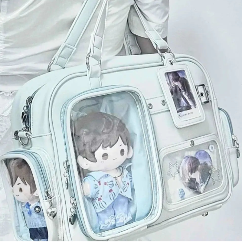 Kawaii Blue Display Window Pastel Crossbody Bag with Plushie in the display window