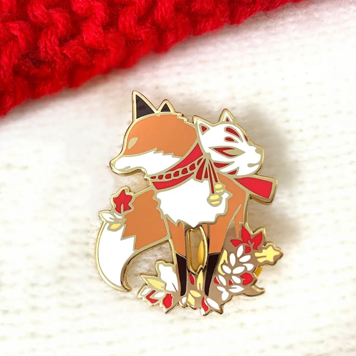 Fox & Kitsune Mask Enamel Pin