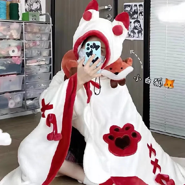Fox Hoodie Cloak – Kawaii Fox Ear Cloak in Brown & White | Kore Kawaii