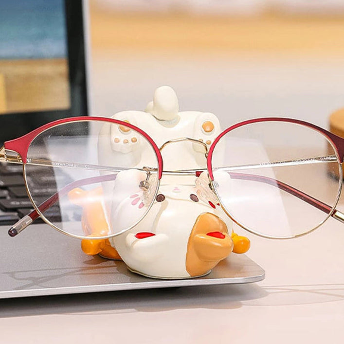 Kawaii Cat Desktop Glasses Stand securing glasses on laptop