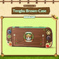 Brown case with cat design and 'Pastoral Cat Series' branding on a green background