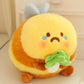 kawaii bee plushie with sad face on a cream color desk
