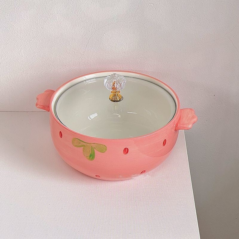 Ceramic Strawberry Ramen Bowl