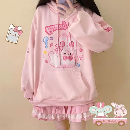 Pink Bunny Print Hoodie