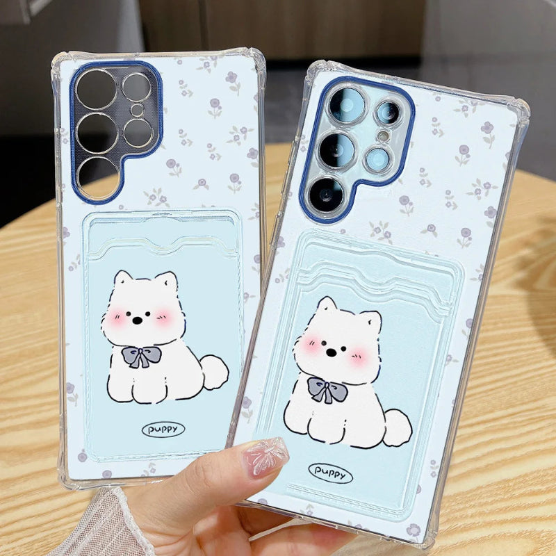 Cottage core cuties samsung phone case, puppy version with blue