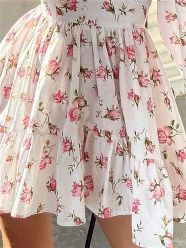 Spring Floral Long Sleeve Mini Dress