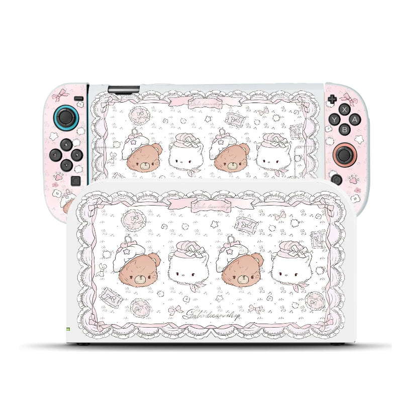 Gaming console skin with cute character design on a white background