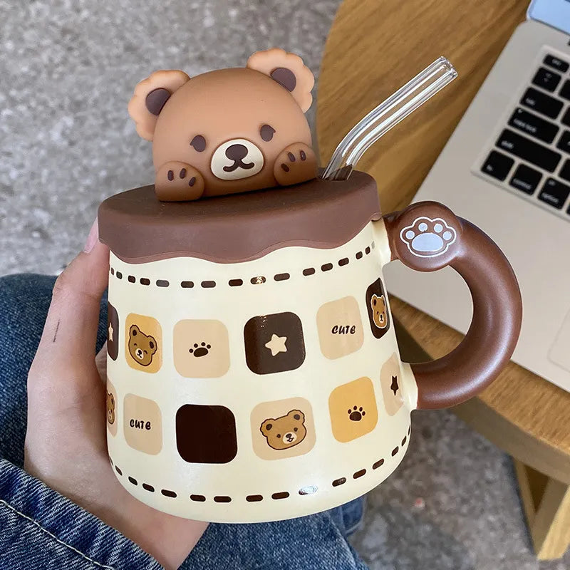Teddy Bear Mug With Lid and Straw