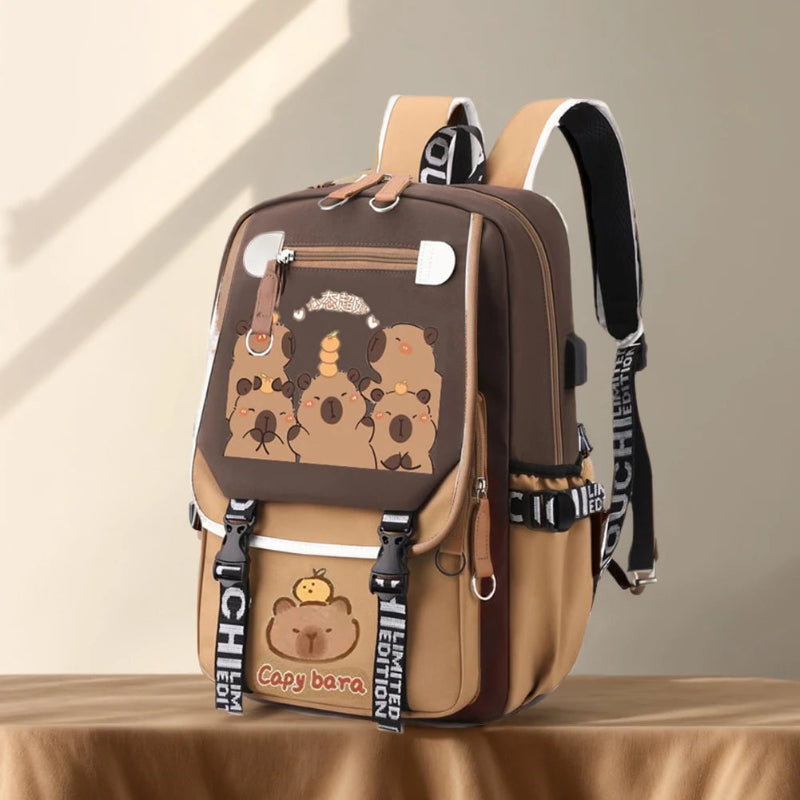 Cute Capybara Buddies Backpack With Pencil Case