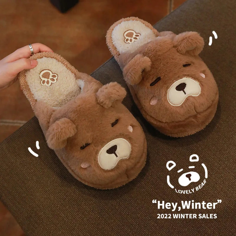 Fuzzy Teddy Bear Slippers