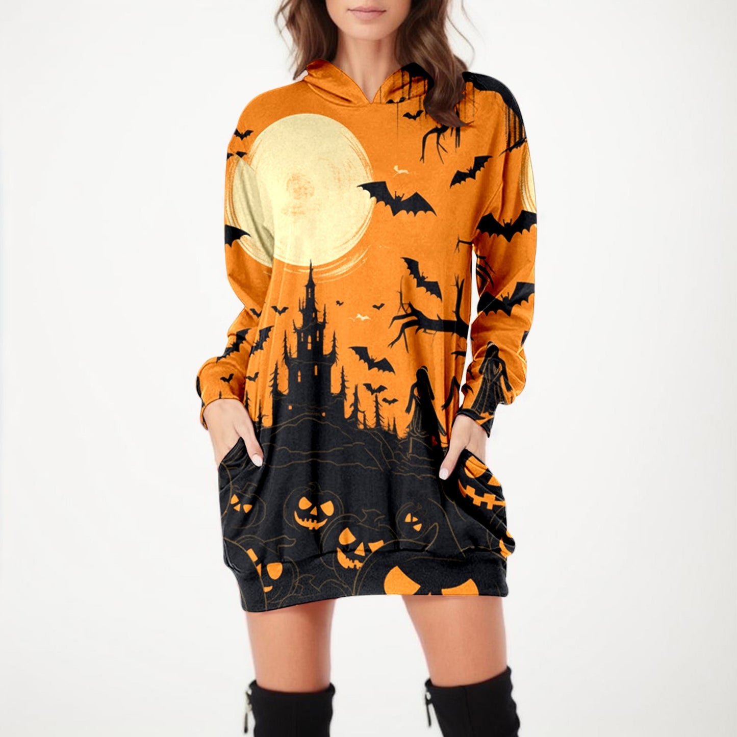 Kawaii Halloween Print Hoodie Dress
