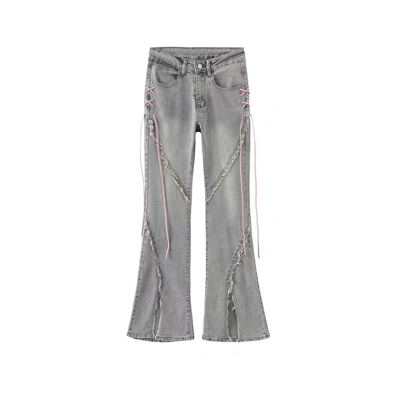 Kawaii jeans with decorative elements on a white background