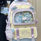Beary cute Pastel-colored backpack with decorative elements held by a person. blue version