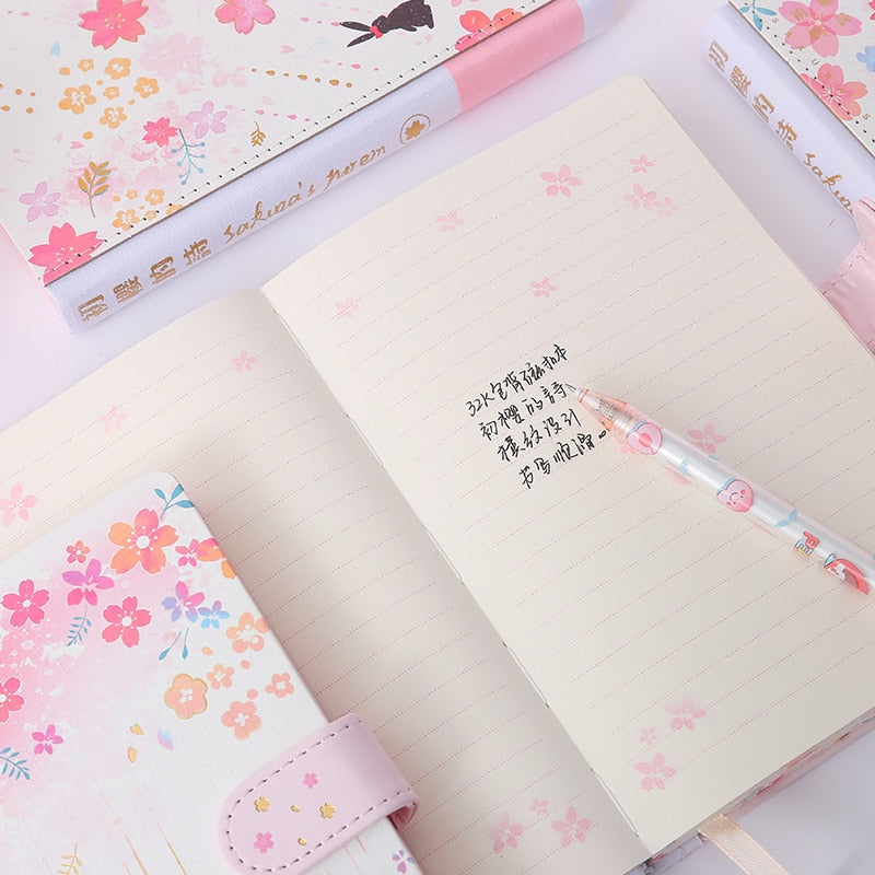 Kawaii Cherry Blossom Magnetic Buckle Notebook