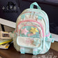 Kawaii Pastel-colored backpack with star designs on a table
