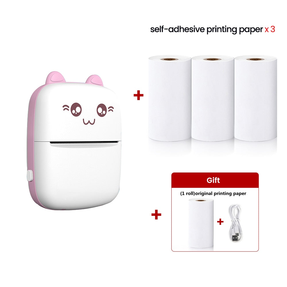 Kawaii Pink Portable Cat Thermal Printer With Paper