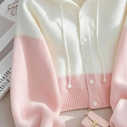 Cute Pink and White Cardigan Hoodie