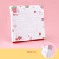 Kawaii sticky notes pad with strawberry pattern on a pink background