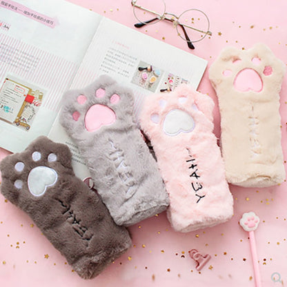 Kawaii Plush Cat Paw Pencil Bags