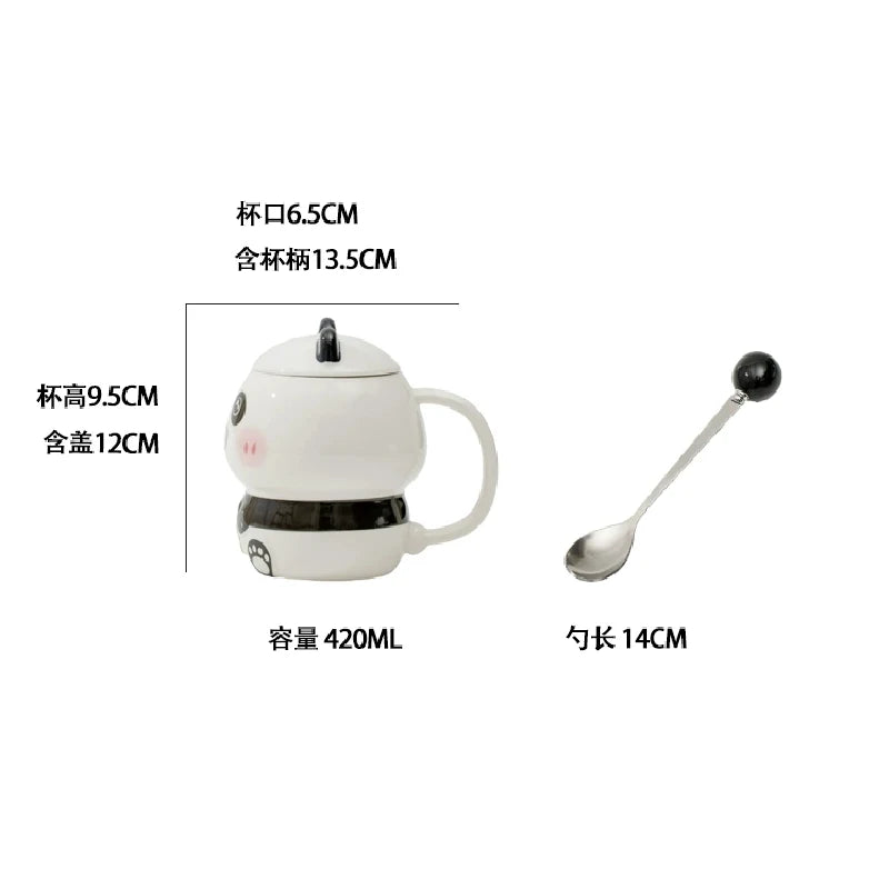 Kawaii Panda Mug With Lid & Spoon