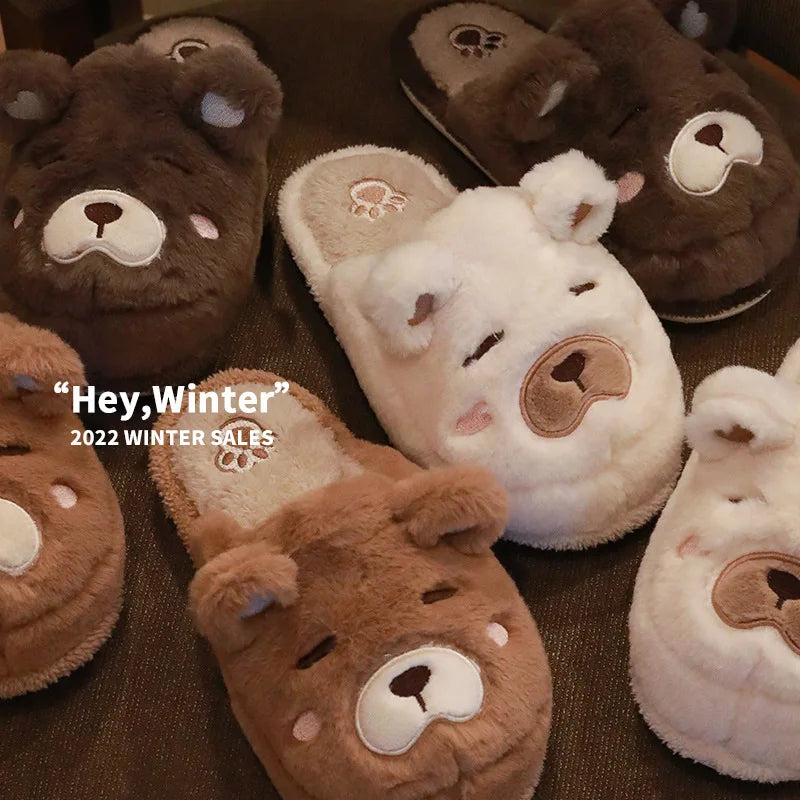 Fuzzy Teddy Bear Slippers