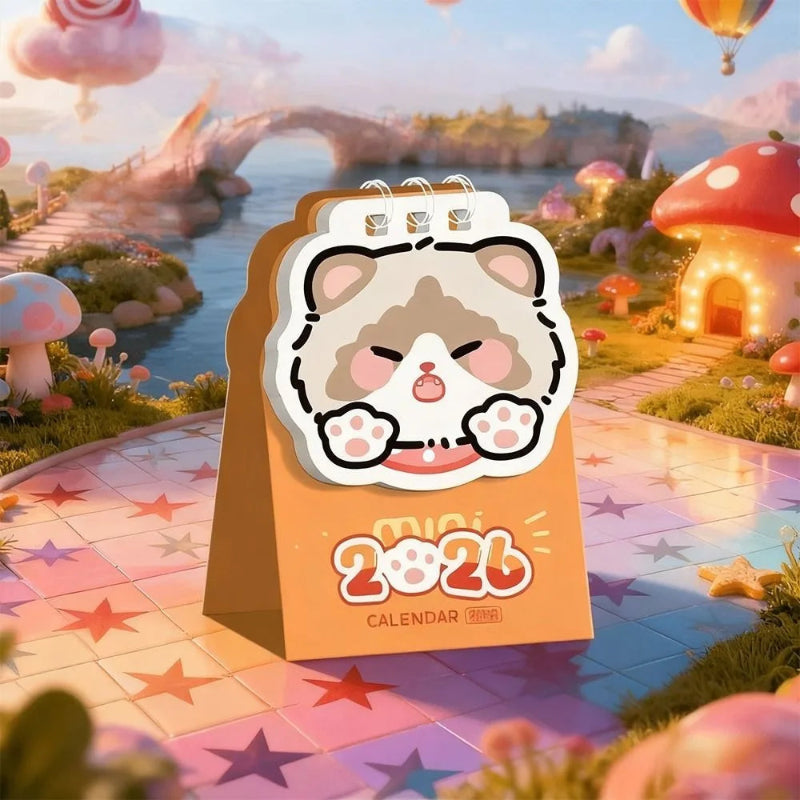 Calendar with a cute animal design on a colorful, animated background