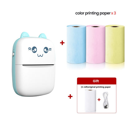 Kawaii Blue Portable Cat Thermal Printer With Paper
