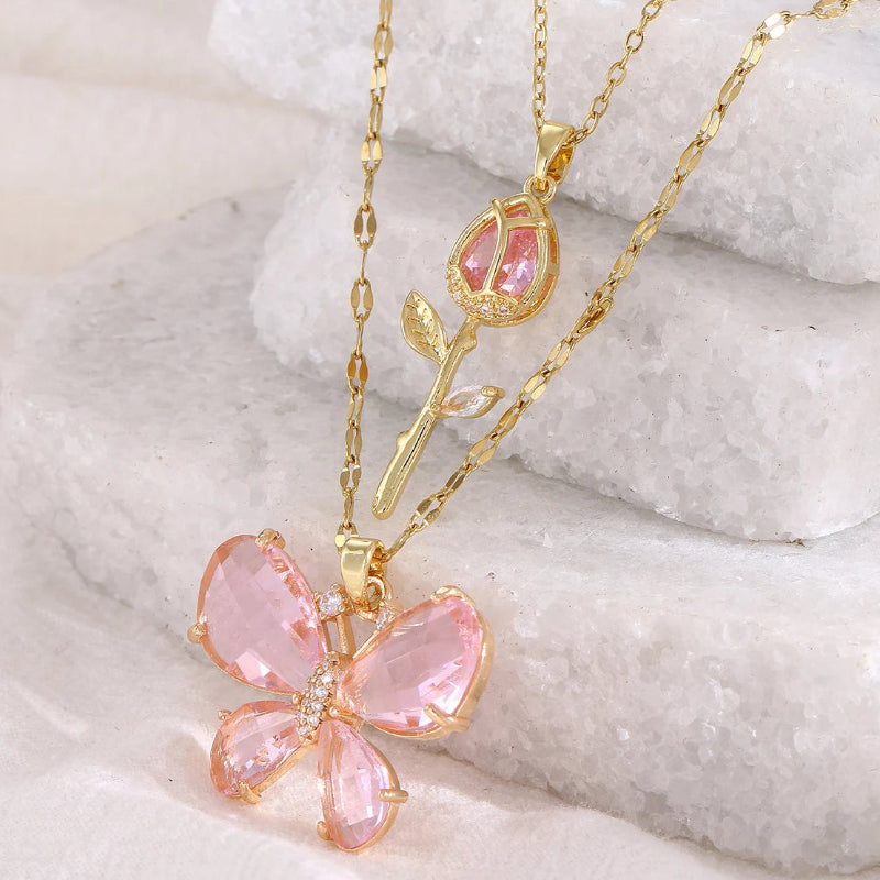 Kawaii Enchanting Butterfly Rose Necklace  