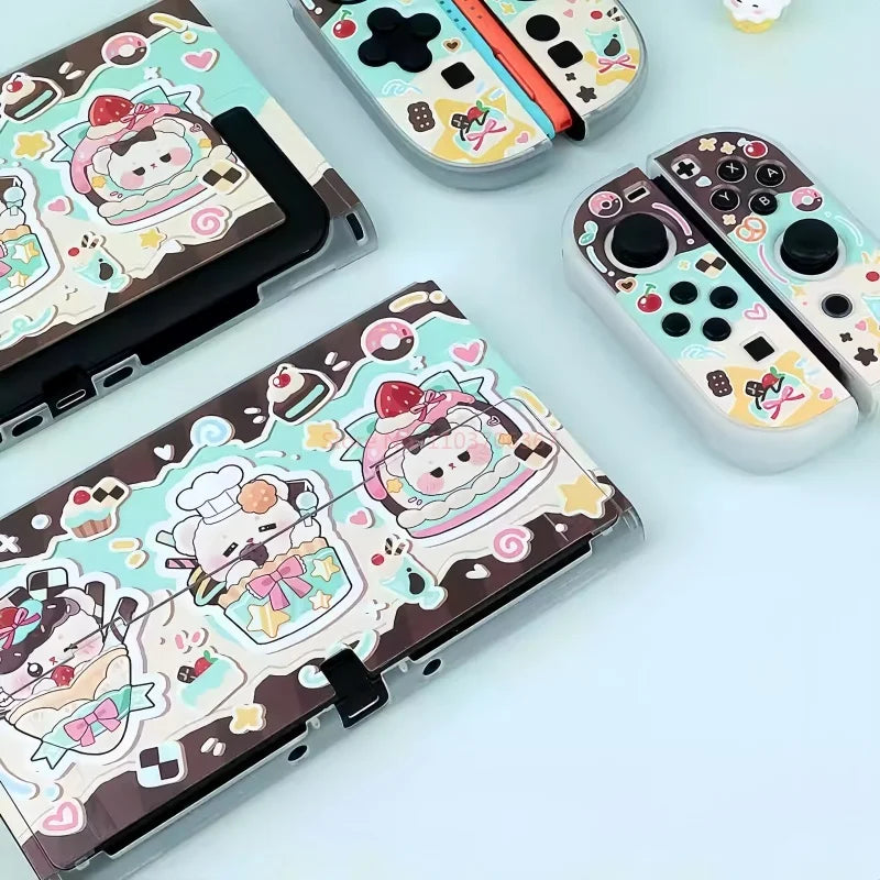 Cute kawaii-themed cases for electronic devices on a light blue background