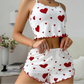 Kawaii Sweet Heart Pajama Top & Shorts set red front view
