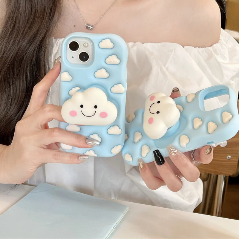 Rear view of a Kawaii iPhone case held by a woman