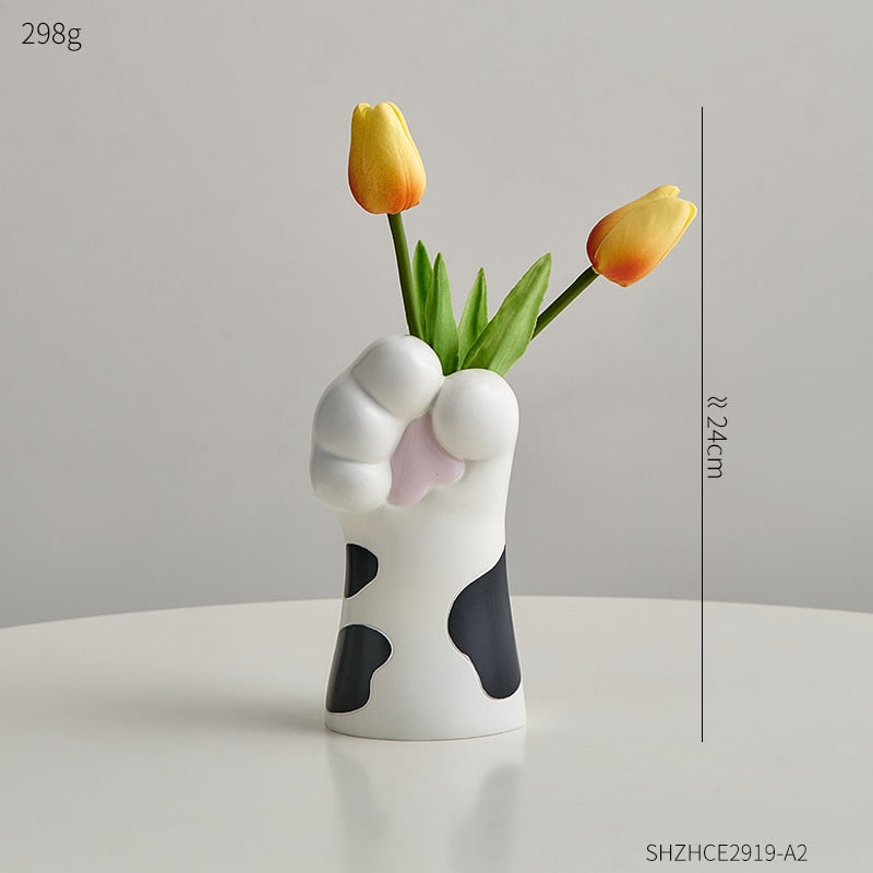 Kawaii Cat Paw Vase With Flowers