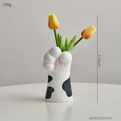 Kawaii Cat Paw Vase With Flowers