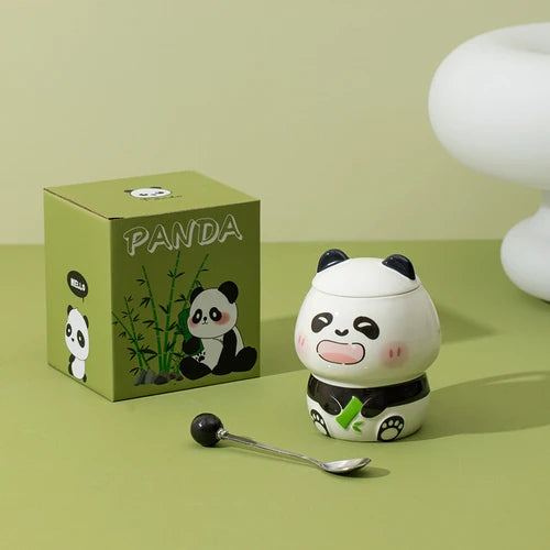 Kawaii Panda Mug With Lid & Spoon