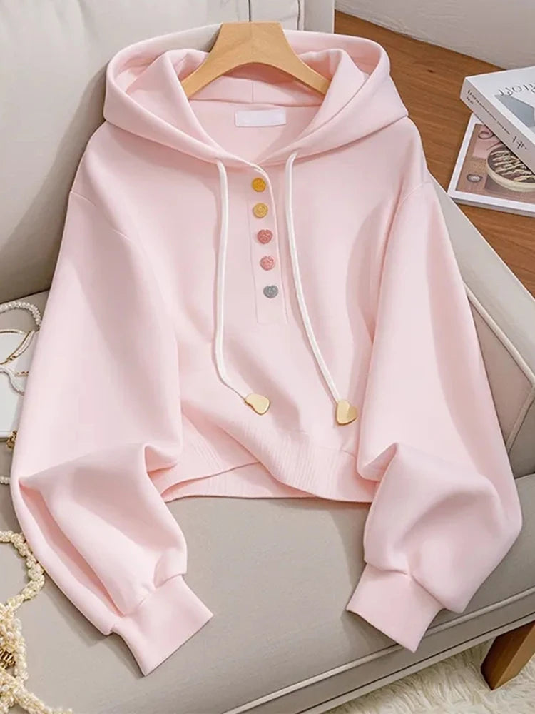 Pastel Pink Heart Buttons Hoodie