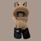 Beige plush hood with ears on a beige background
