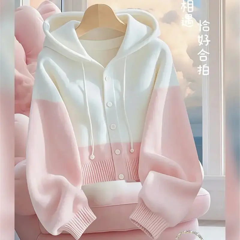 Cute Pink and White Cardigan Hoodie