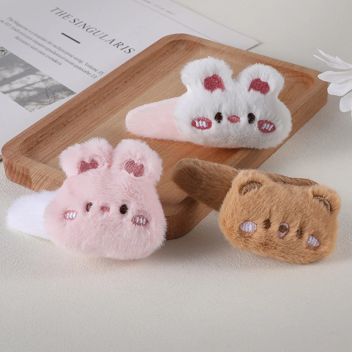 Bunny & Bear Plush Hair Clips - Adorable Companions for Your 