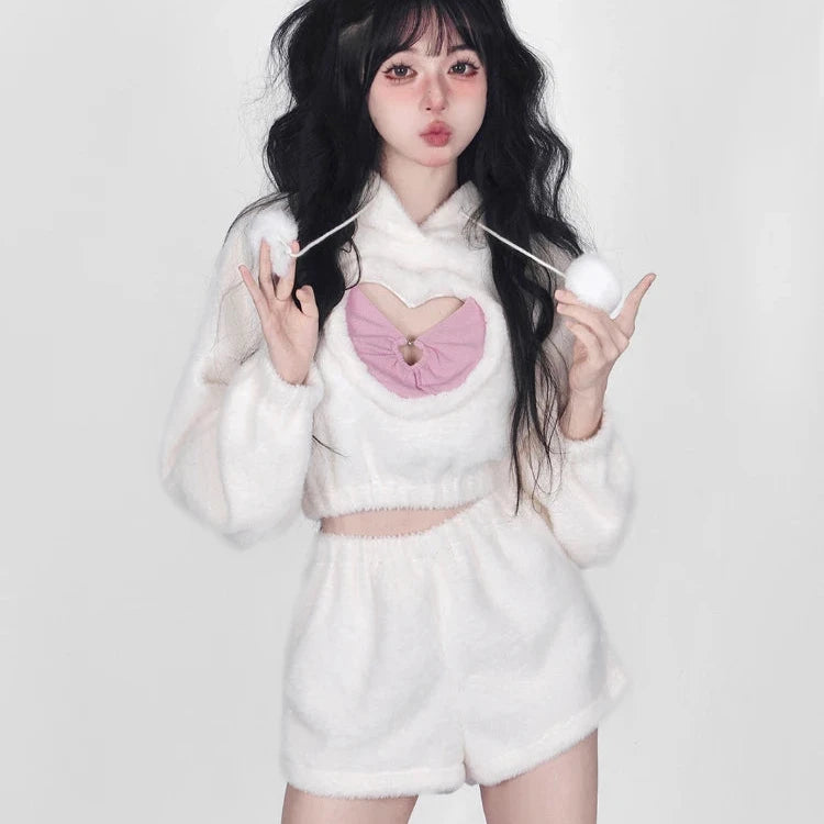 Kawaii Heart Hoodie & Shorts Outfit