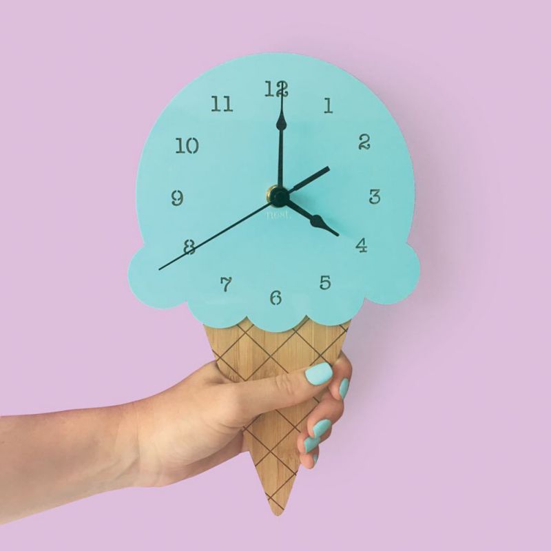Kawaii Blue Ice Cream Cone Wall Clock