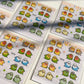 Colorful bird illustrations, these stickers are on a clear background, white paper behind the birds