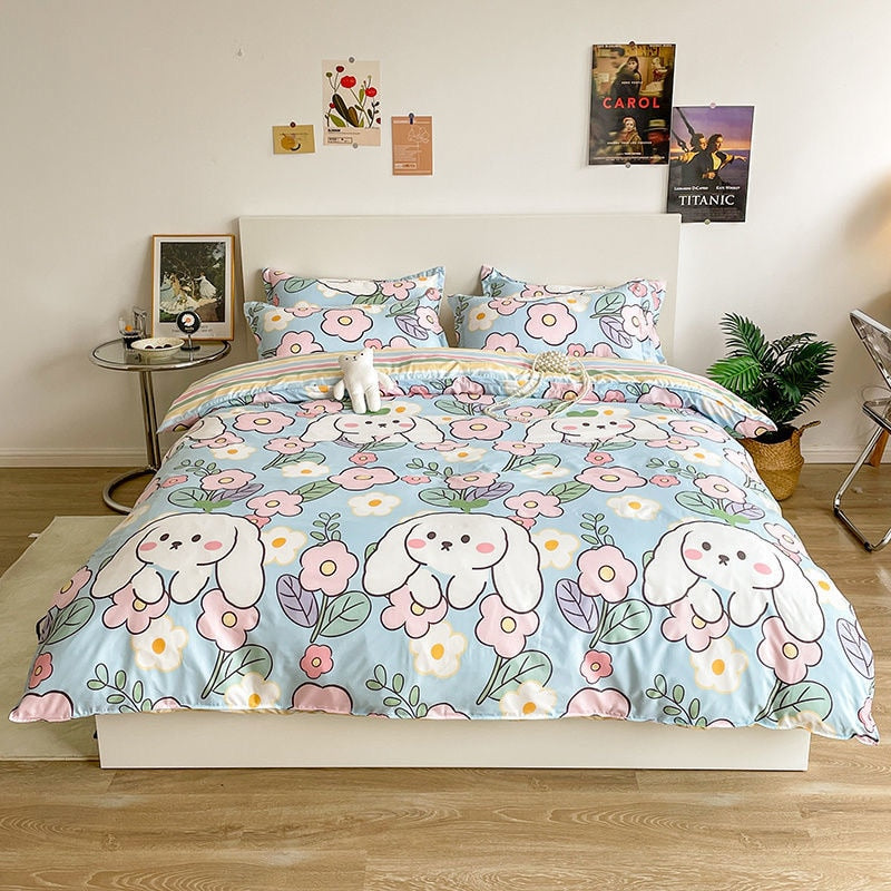 Kawaii Flower Bunny Duvet Cover