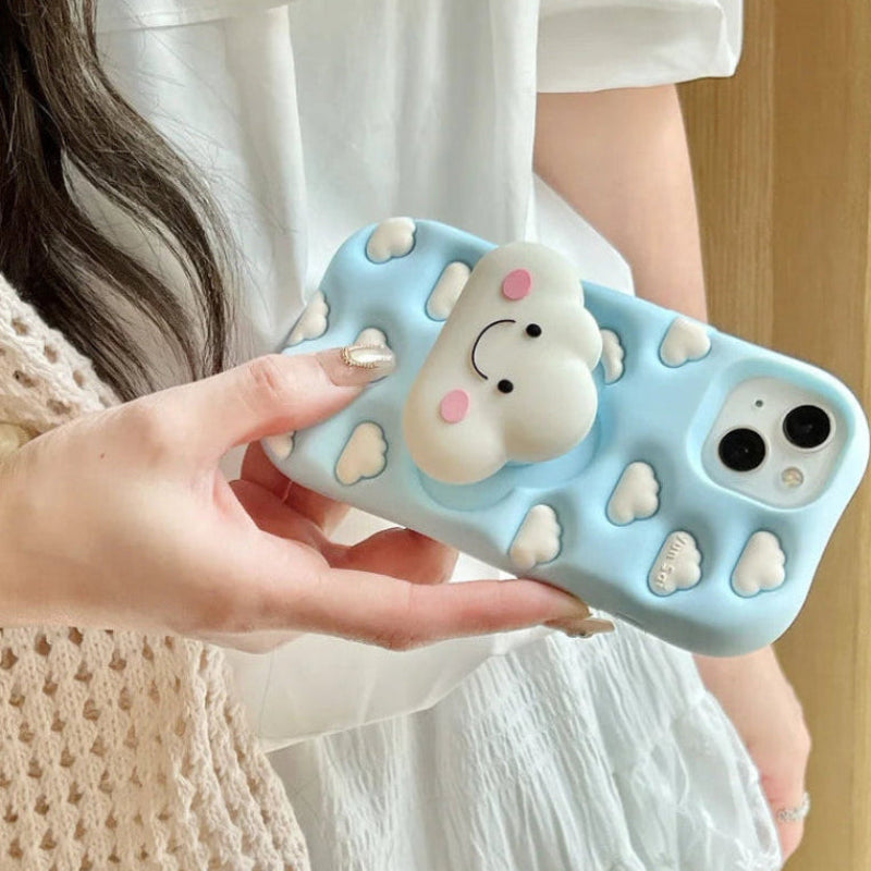 Rear view of the Kawaii iPhone case  held by a woman 