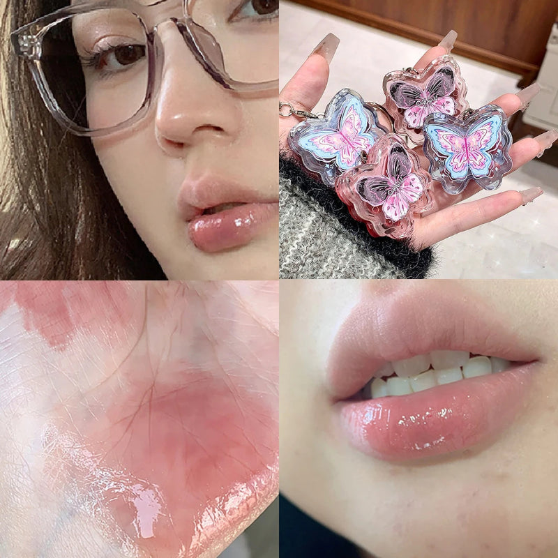 women displaying kawaii butterfly lip gloss shade 02 on her lips