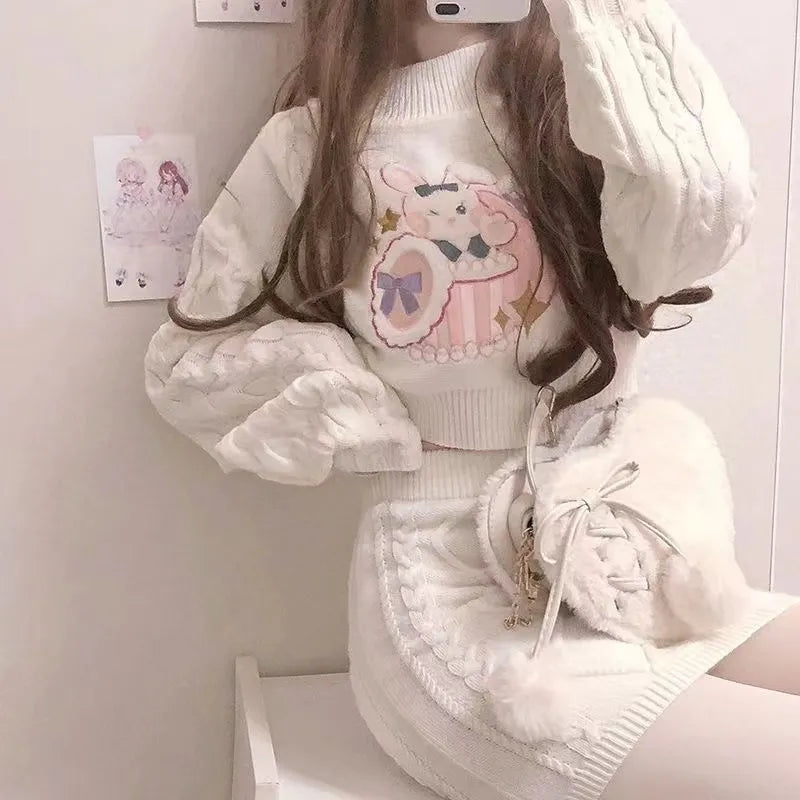 Embroidered Bunny Knit Sweater Outfit
